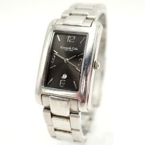 Kenneth Cole NY Silver Tone 26mm Tank Date Watch Stainless Steel w New Battery